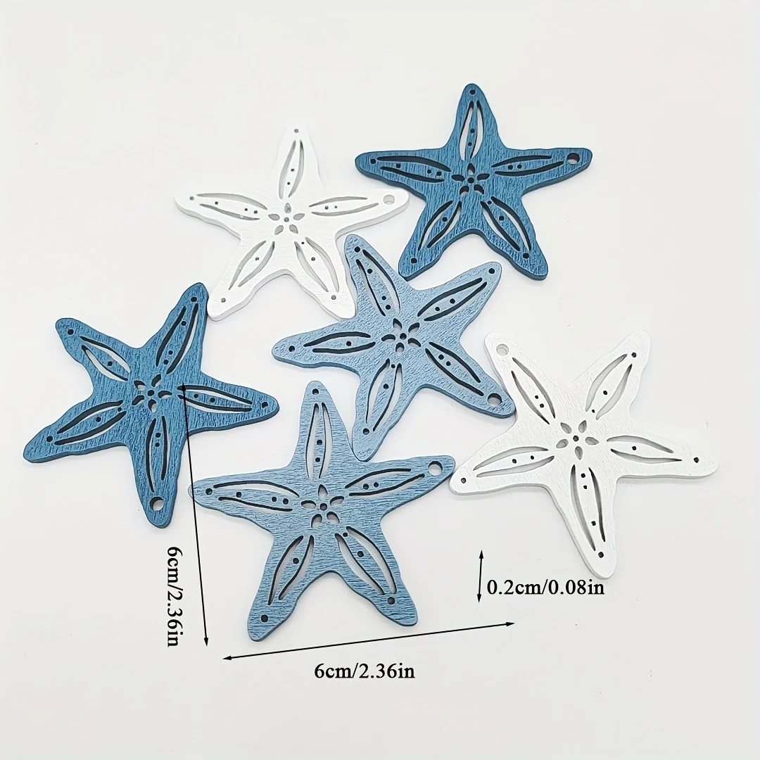 12pcs Ocean Style Wooden Home Decorations Carving Hollow Shells Scallops Starfish Crafts Summer Ocean Ornaments Hang Holiday