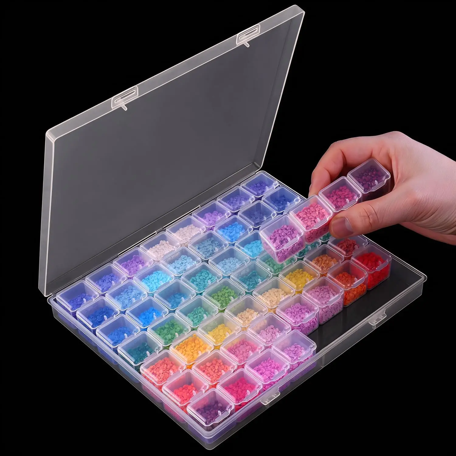 

56 Grid Diamond Art Bead Organizer Box, Clear Plastic Storage Case for Jewelry, Gems, and Small Items, Portable Craft Supply Holder