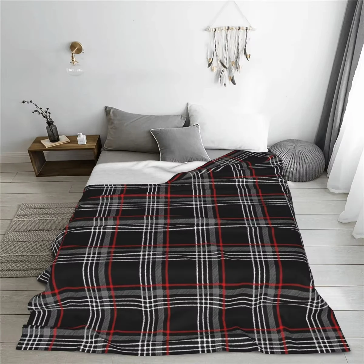 Tartan Flannel Throw Blanket - Soft Warm | Bedspread for Bed Living Room Picnic Travel Sofa