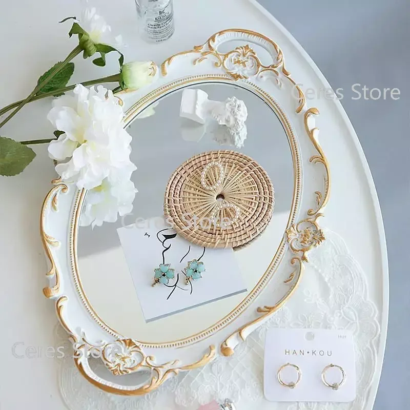 

Macrame Nordic Decorative Mirrors Retro Princess Oval Tabletop Hand Mirror Cosmetic Handicraft Specchi Decorativi Decor YX50JZ