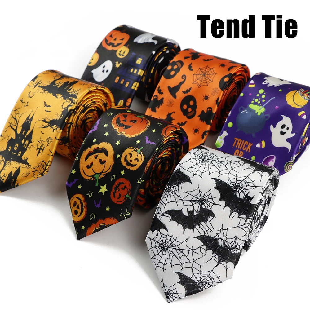 Men's 7cm Polyester Necktie Halloween Style Pumpkin Ghost Bat Pattern Tie Festival Cosplay Party Accessories Gift