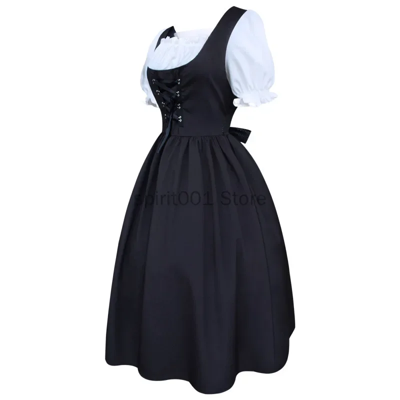 Women German Beer Maid Cosplay Lolita Dress Medieval Black Gothic Lace Up Plus Size S-3XL Full Circle Wench Beer Maid Costume