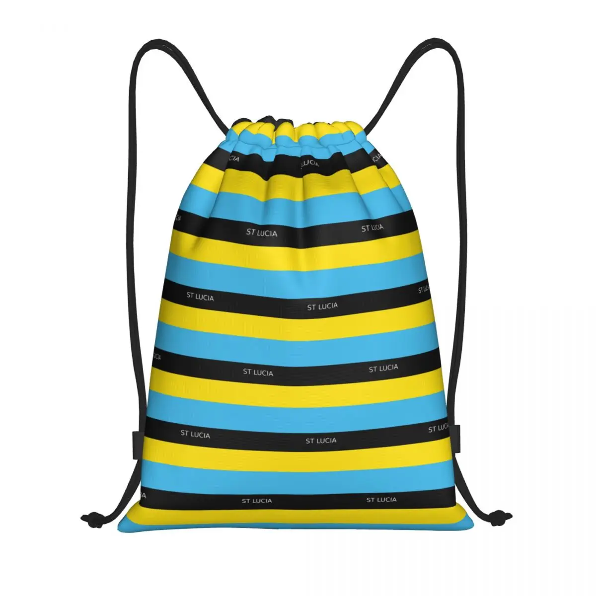 

Custom Saint Lucia Blue Yellow Black Drawstring Bag Women Men Lightweight Map Sports Gym Storage Backpack
