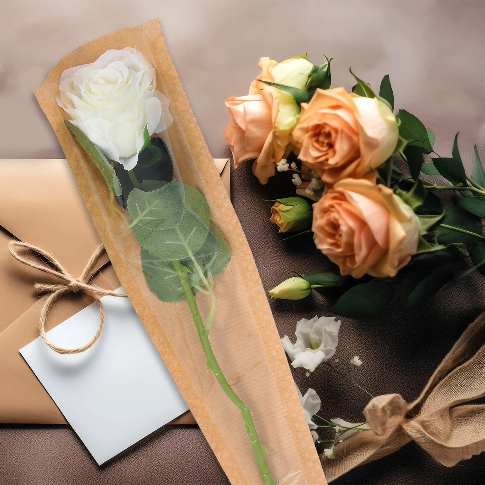 

50 Pcs Flower Packaging Bag Sleeve Bouquet Sleeves for Floral Bouquets Bags Kraft Paper Wrapping