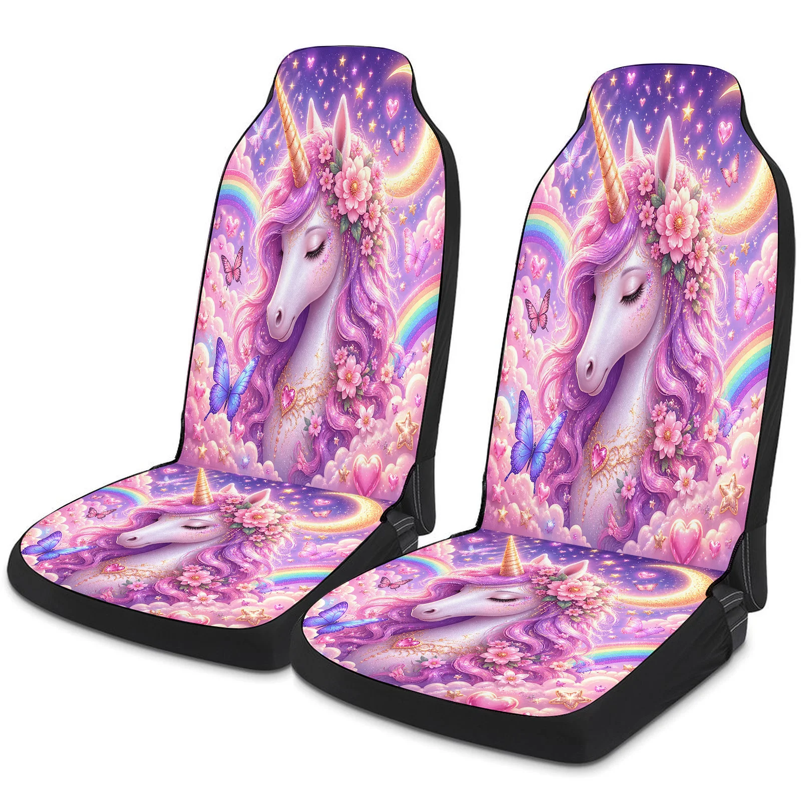 Magical Unicorn Pattern Car Seat Cover Set For Most Cars Trucks, Fashionable Breathable Car Seat Protector Covers Full Set, Univ