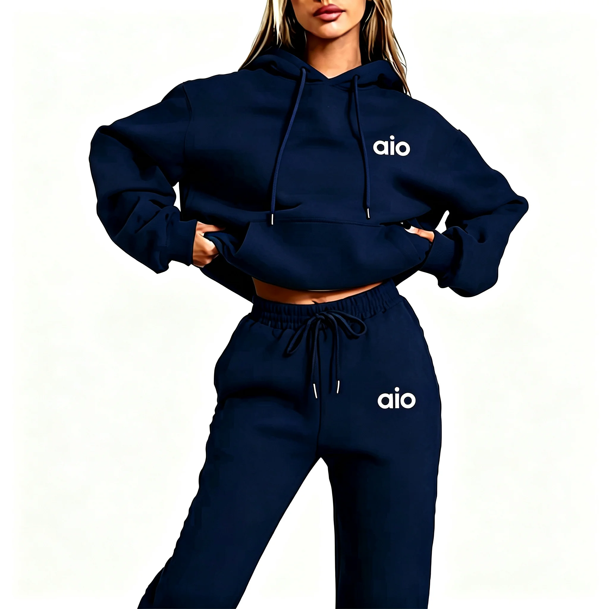 2026 AI-Druck Hochwertiges Damen-Monochrom-Kapuzen-Hoodie-Set Lässiges Zweiteiler-Set Neue Mode Heißer Trainingsanzug mit Jogginghose – Detail 10