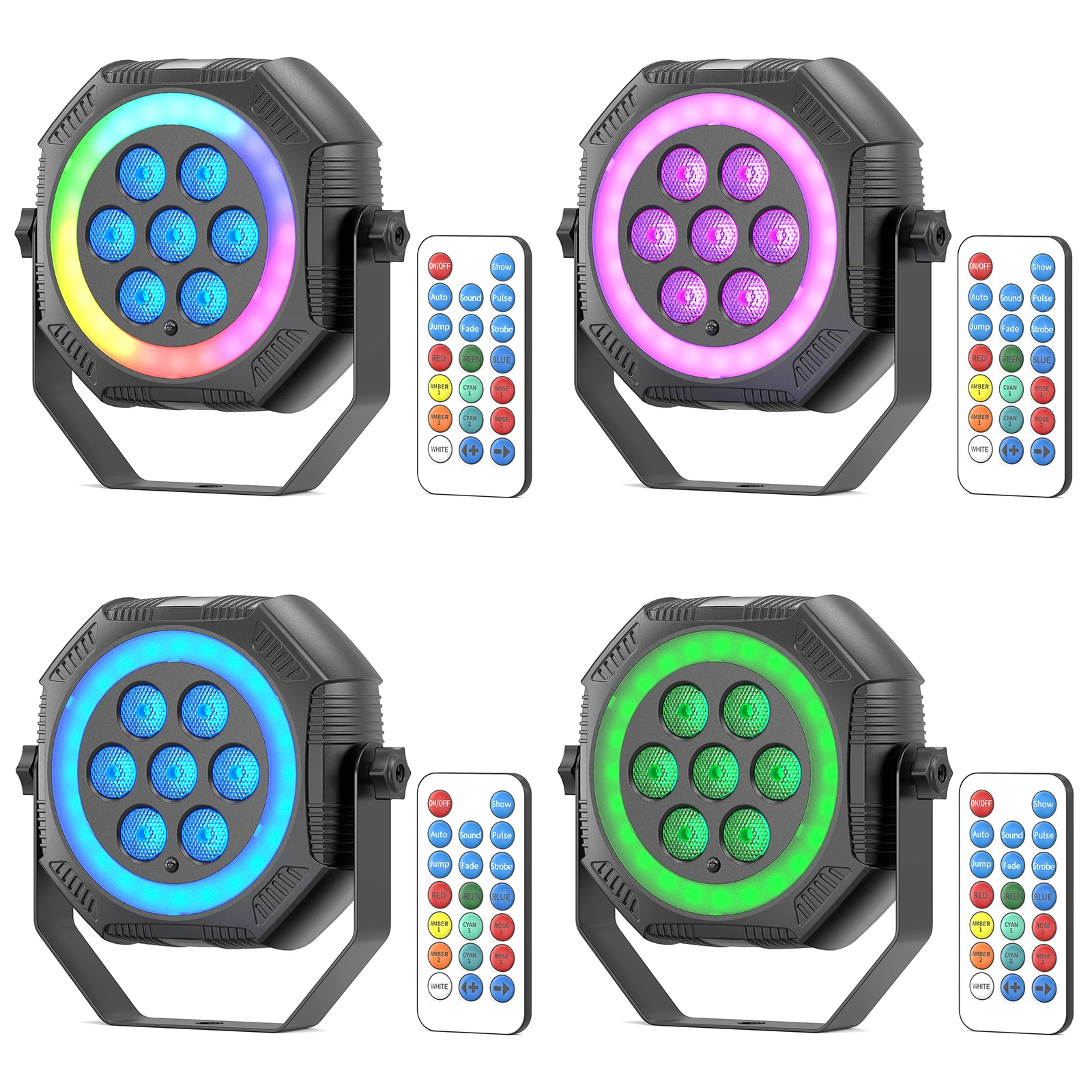 

Datewink 4 шт. RGB 7LED Par Lights с полосой Halo, перезаряжаемое сценическое освещение с дистанционным управлением для DJ, дискотеки, вечеринки, свадьбы, клуба, бара