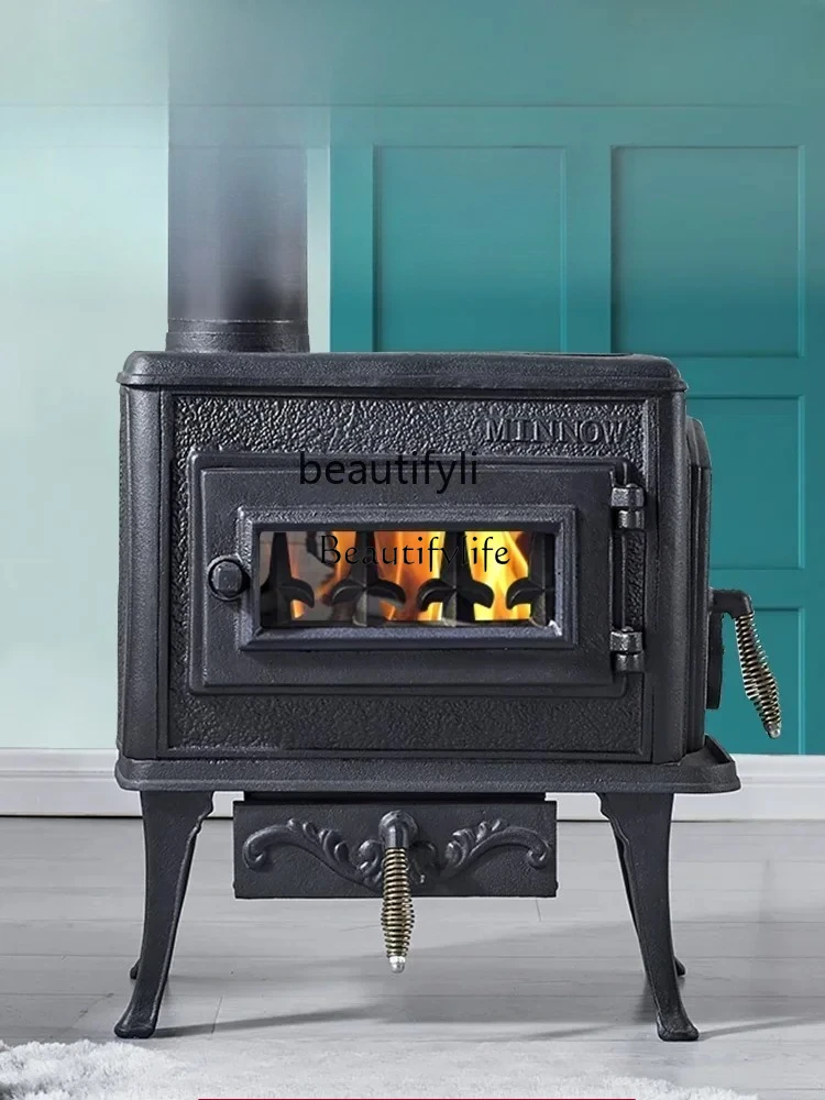 

zz.Fireplace New Cast Iron Burning Wood Stove Household Heating Stove Power 8kW