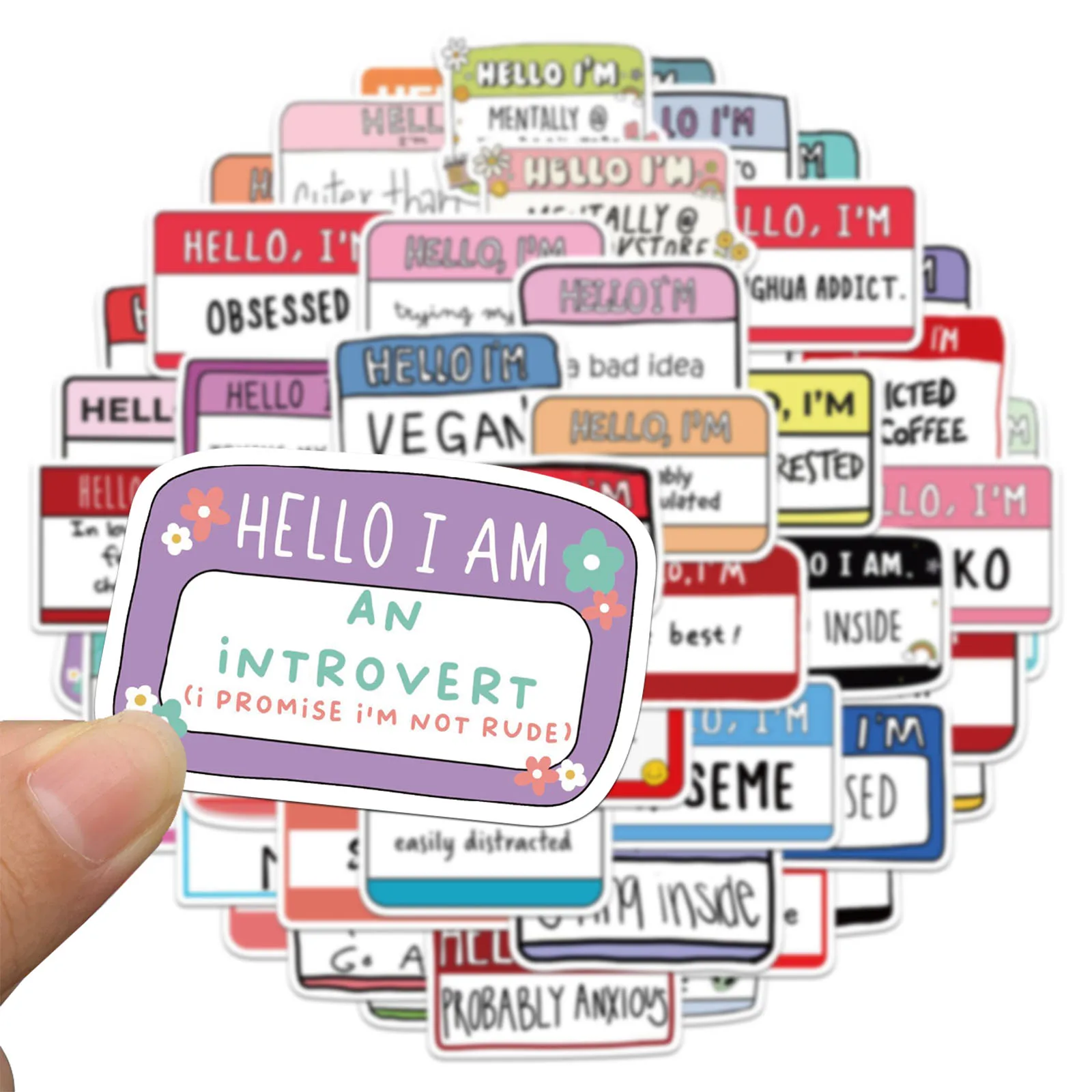 

50 шт., наклейки «Hello I Am», изысканные и милые материалы для учета, чехлы для телефонов, чемоданы для ноутбуков, чашки для воды, водонепроницаемые наклейки