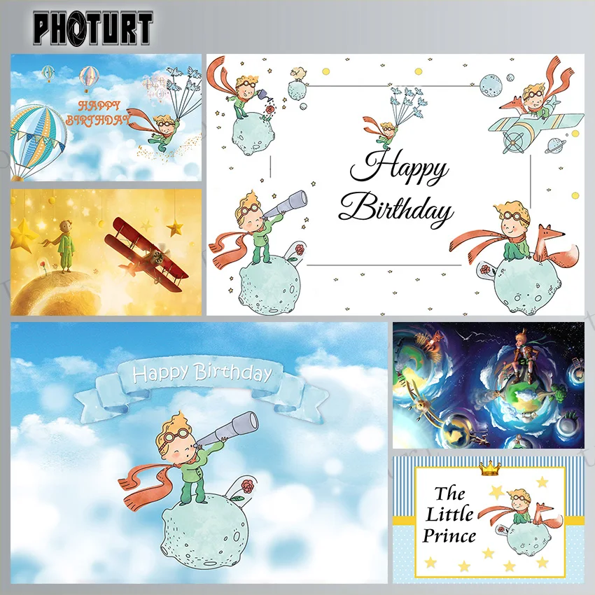 

PHOTURT Little Prince Photography Backdrop Baby Shower Birthday Party Background Sky Ribbon Vinyl Polyester Photo Studio Props