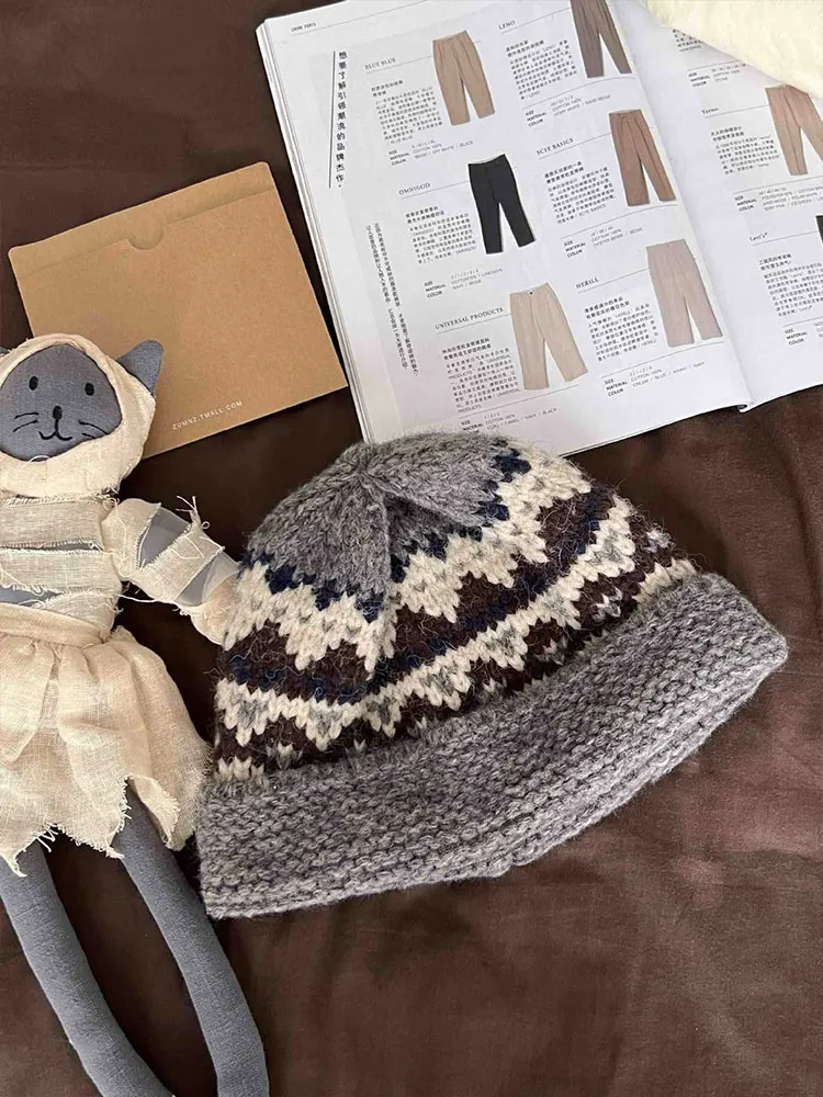 Retro Jacquard Gestrickte Mützen Kappe Für Männer & Frauen Winter Warme Unisex Mit Kapuze Hut Balaclava Caps Outdoor Ski Beanie Kalten hut Motorhaube – Detail 8