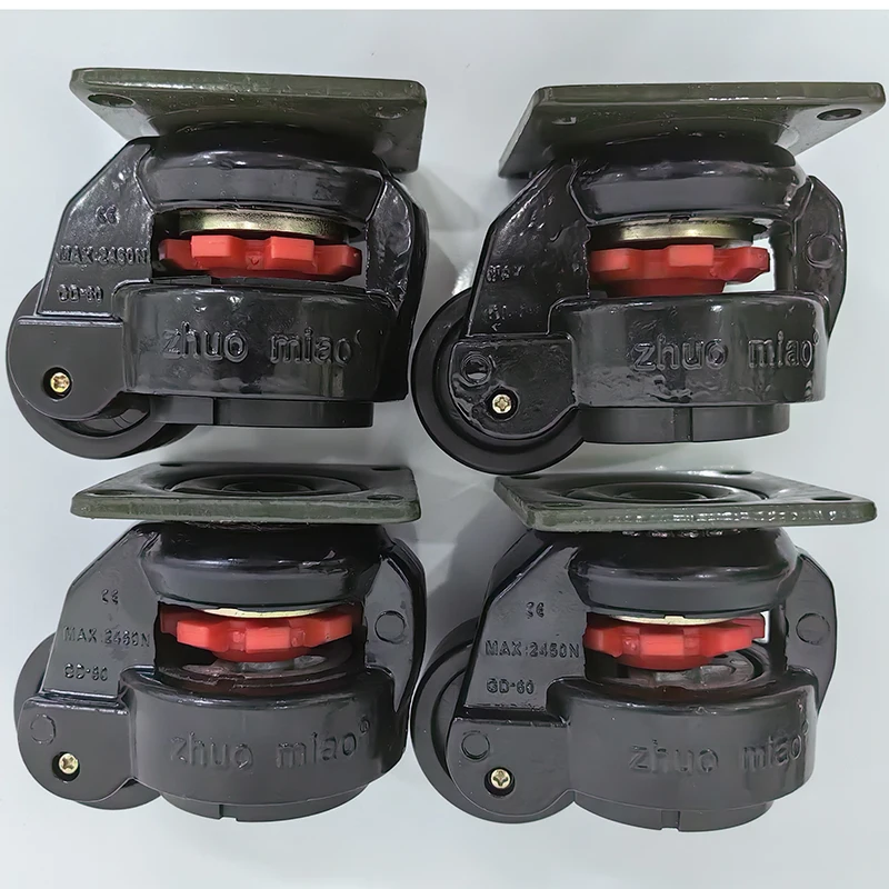 4-Pcs of set black GD-60F/60S  Leveling Machine Casters with Nylon Wheel and Rubber Foot, Retractable Workbench Casters