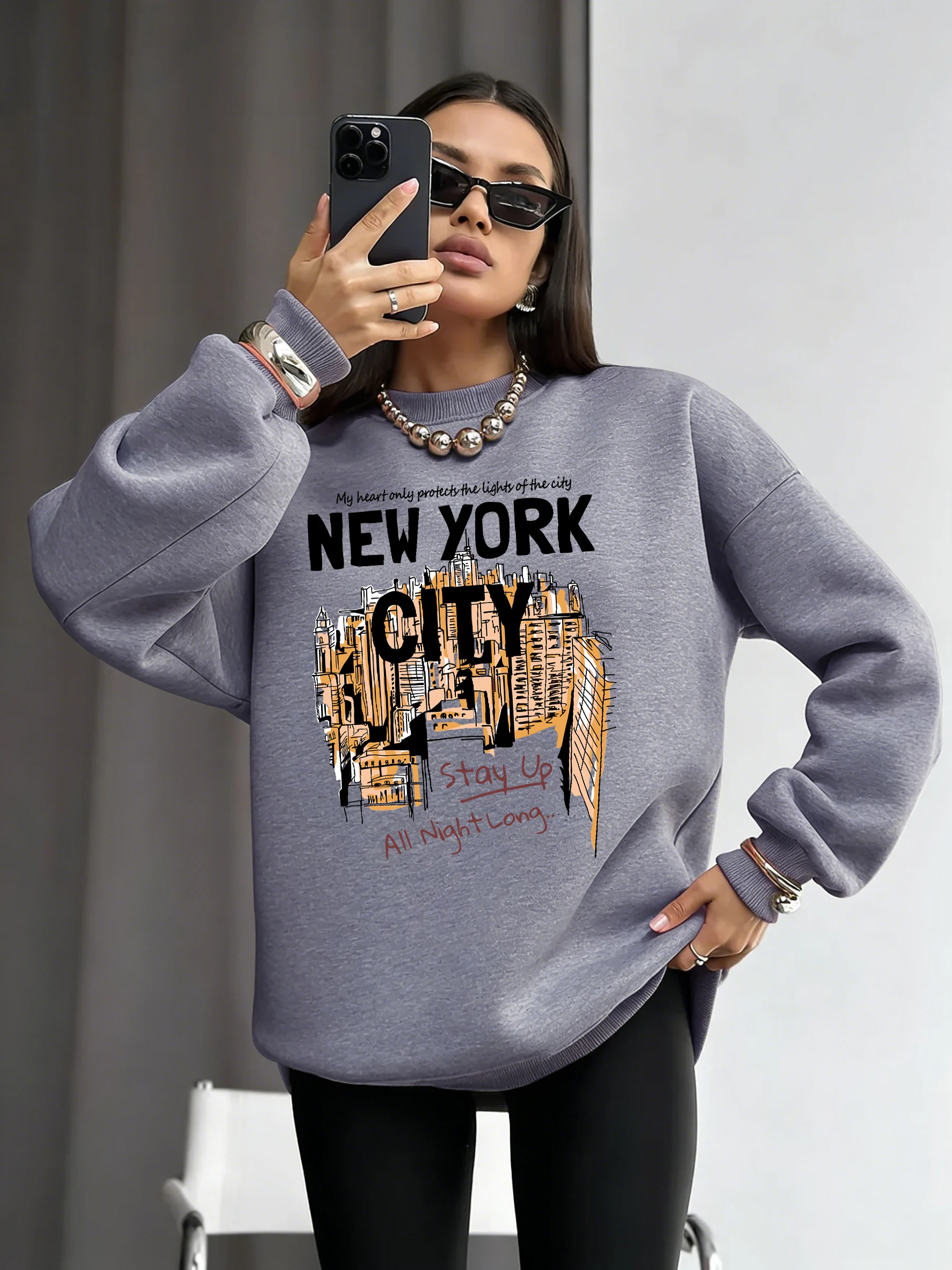 

Одежда с принтом New York City Building, женская удобная теплая толстовка, свободные уличные пуловеры, осенне-зимняя уличная одежда