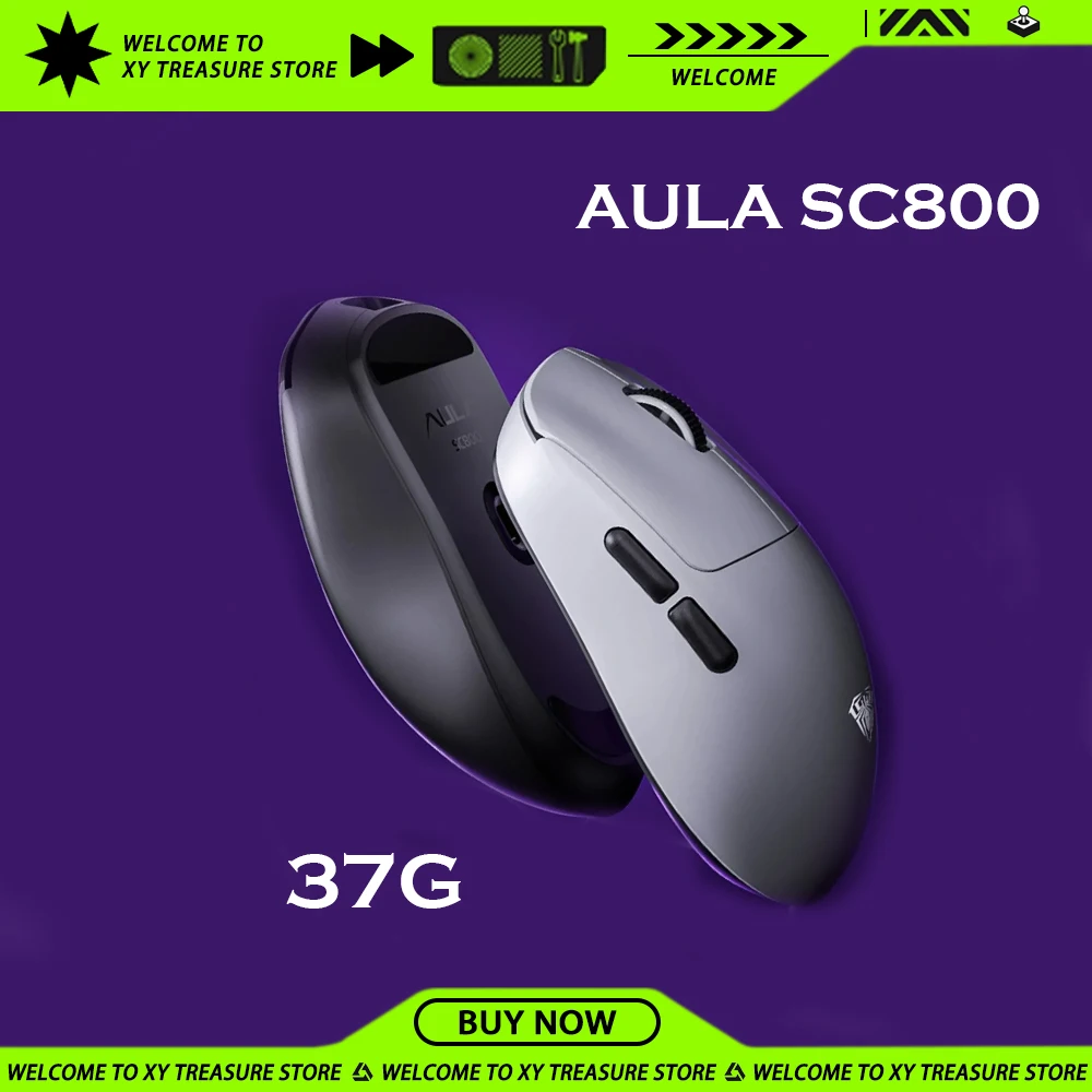 AULA SC800 E-Sports Gaming Mouse Paw3395 Sensor 37g Ultra Lightweight 2.4g Wireless Low Delay Customized PC Gamer Accessories