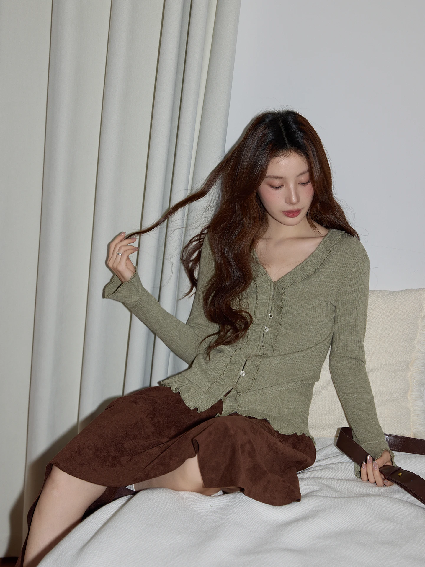 

Женский трикотажный топ Chaocha Home с V-образным вырезом, повседневный, приталенный, в корейском стиле, весенний, высокого качества, для отдыха