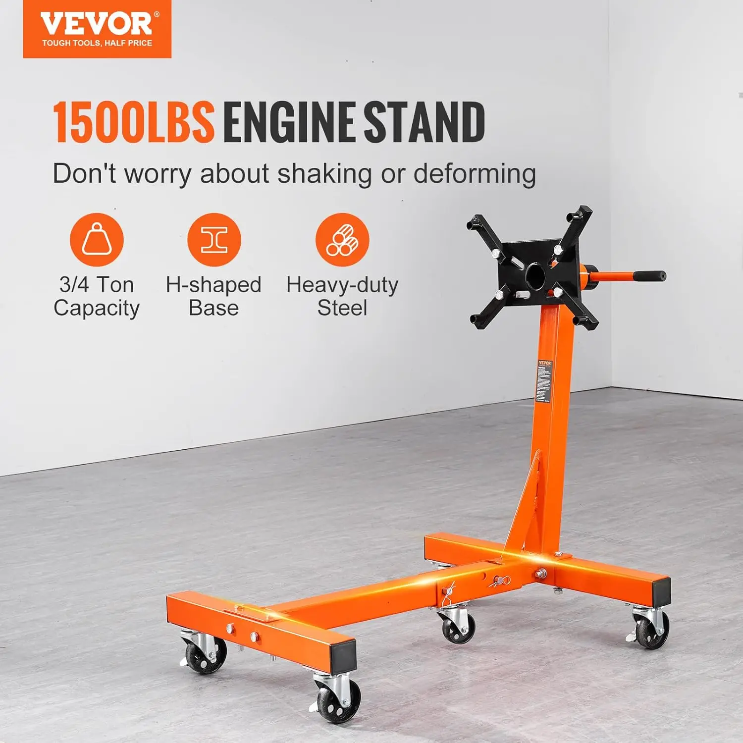 Engine Stand, 1500 lbs (3/4 Ton) Rotating Engine Motor Stand with 360 Degree Adjustable Head,Cast Iron Folding Motor Hoist Dolly