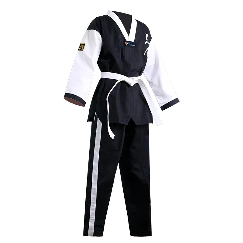 Taekwondo Uniform For Beginners WT Logo Black White Dobok Tae Kwon Do MMA Martial Arts Karate Suits Embroidered