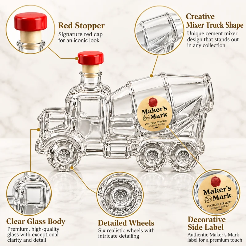 Concrete Mixer Truck Shaped Whiskey Decanter Novelty Glass Empty Liquor Bottle Creative Barware Decor Unique Gift