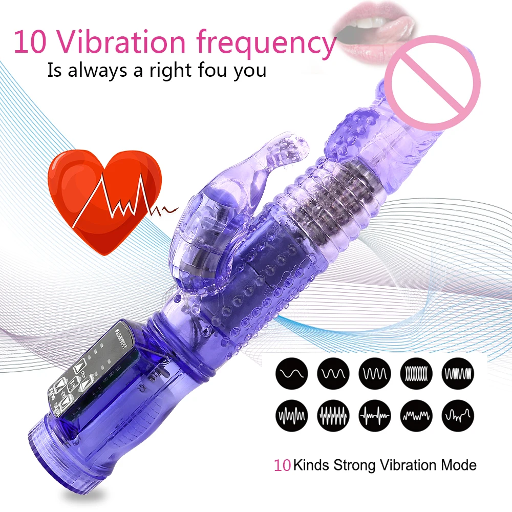 Dildo Rabbit Vibrator Masturbator G Spot 12 Speeds Vibration Dual Motor Massager Clitoris Rotation Stimulator Female Sex Toy