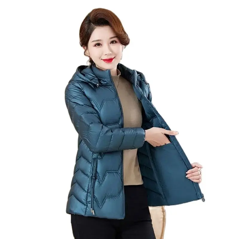 

Bright Hooded Down Cotton-padded Women's New Fashion Cotton-padded Clothes For Middle-aged Mothers In Autumn And Winter.