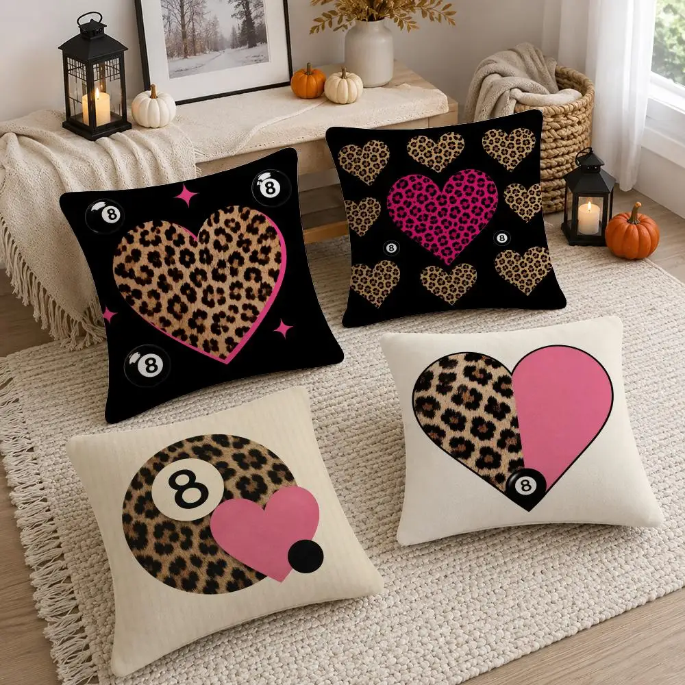 Boho Aesthetic Leopard Love Cushion Cover Soft Fluffy Short Plush  Pillow Case  Sofa Bed Home Decor