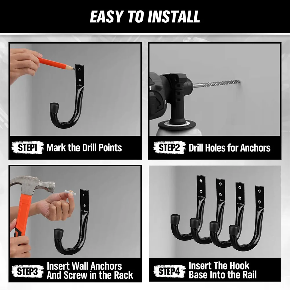 2/4PCS Bicycle Wall Mount J Hook Household Garage Heavy Duty Metal Wall Hooks with Mounting Screws for Bike Garden Accessories