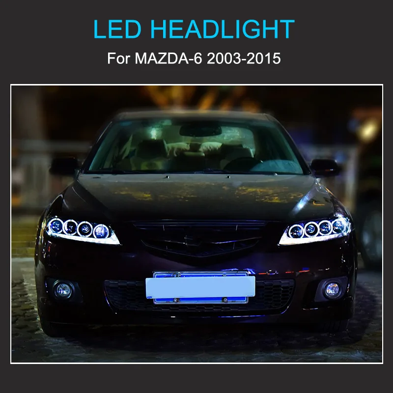 1 Pair LED Headlight Assembly for Mazda 6 2003-2015 Headlights Plug and Play with LED DRL Turning Projector Lens Head Lamps