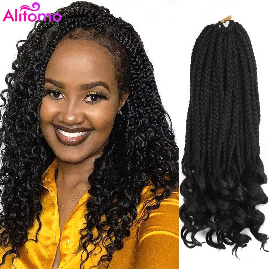 

Alitomo Crochet Box Braids Curly Ends 22Strands Synthetic Bohomian Crochet Braids Box Braids Ombre Brown Braiding Hair for Women