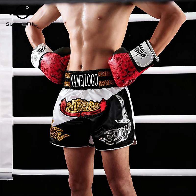 Muay Thai Shorts Customized Logo / Name Thai Boxing Pants Fight Kickboxing Training Shorts Men Women Kids MMA Jiujitsu Clothing