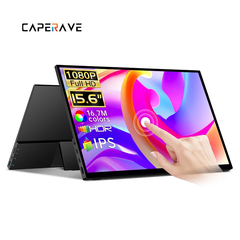 Caperave 15.6 ''1080p fhd tela de toque monitor portátil 100% srgb com USB-C hdmi para laptop móvel xbox ps4/5 switch metal cf15t