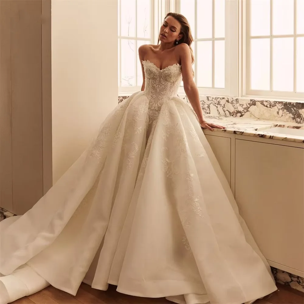 우아한 레트로 레이스 웨딩 원피스, A 라인 민소매 신부 원피스, 공주 웨딩 원피스 맞춤 제작