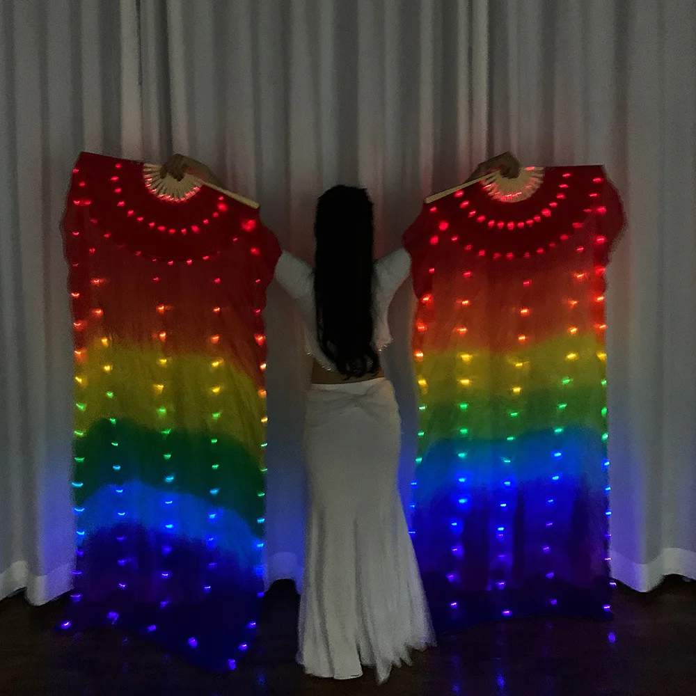 

New LED Glow White Rainbow Fans Dance Performances Luminescence Prop Color Glow Belly Dance Fan Halloween Costums Dancers