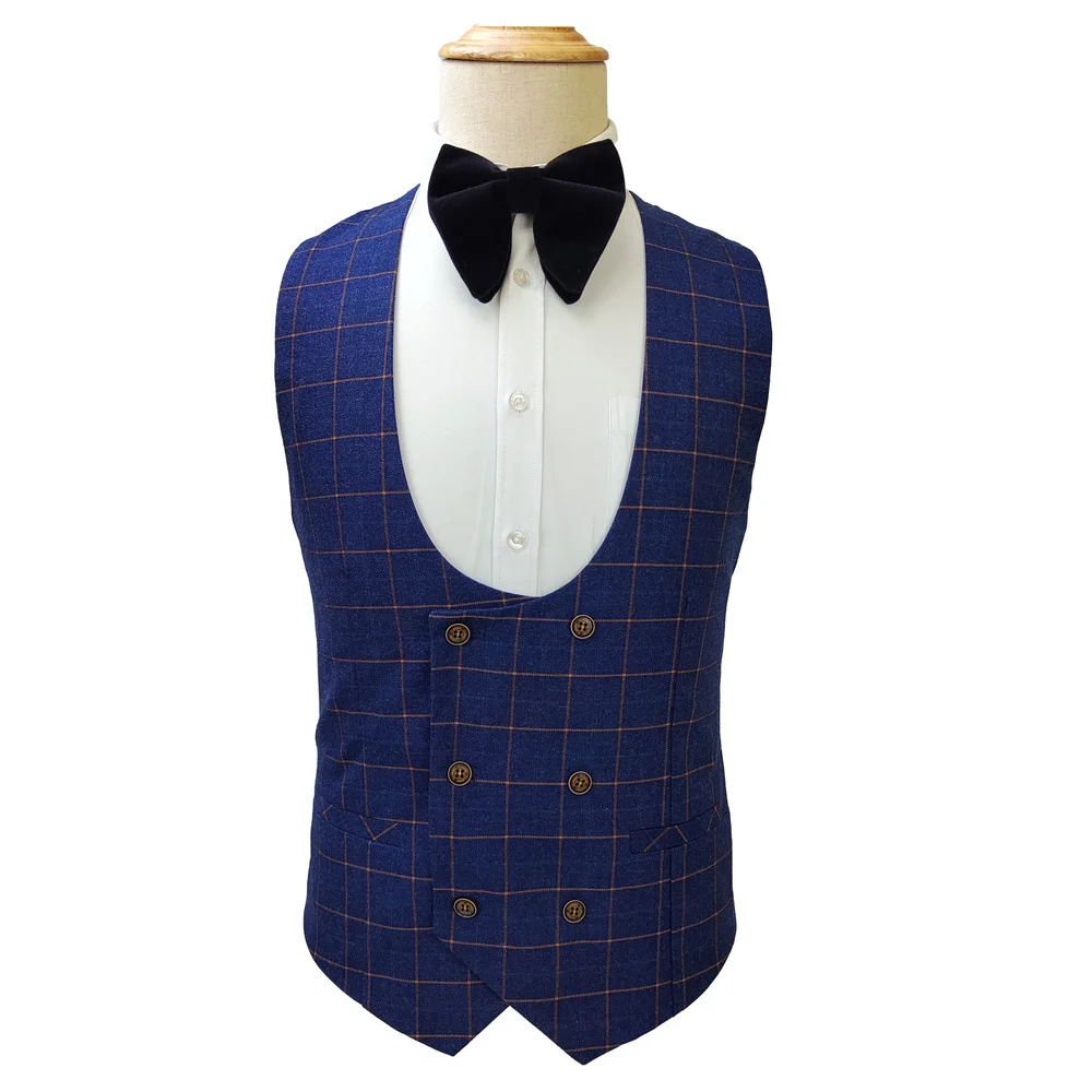 Blue Plaid Suit For Men 3-piece High-Quality Elegant Groomsmen Suit For Men Wedding Men's Business Suit Casual Performance Suit