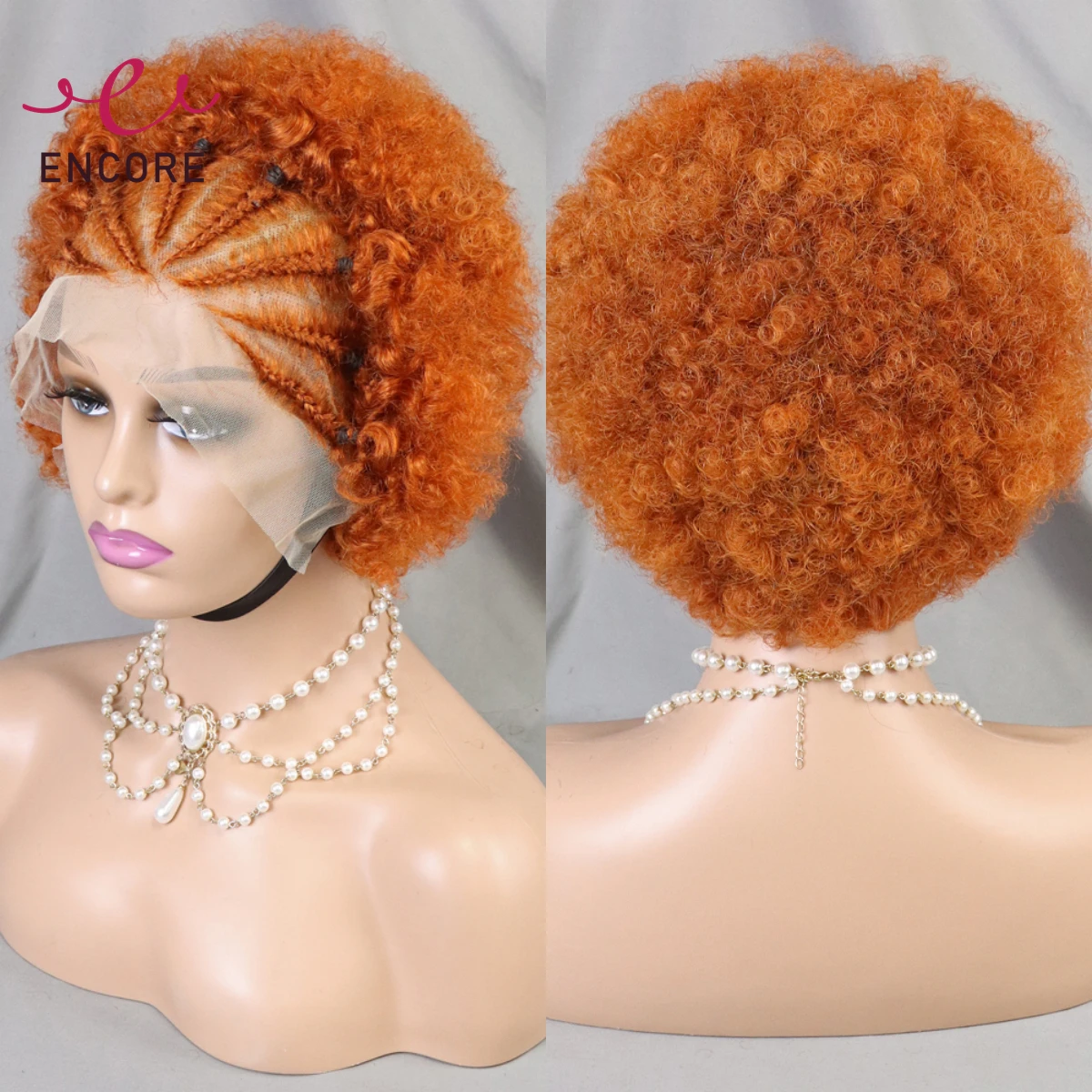 Ginger Orange 6 Inch Transparent 13x4 Lace Frontal Wigs Afro Kinky Curly Short Curly Bob Wigs 200% Density Remy Human Hair Wigs