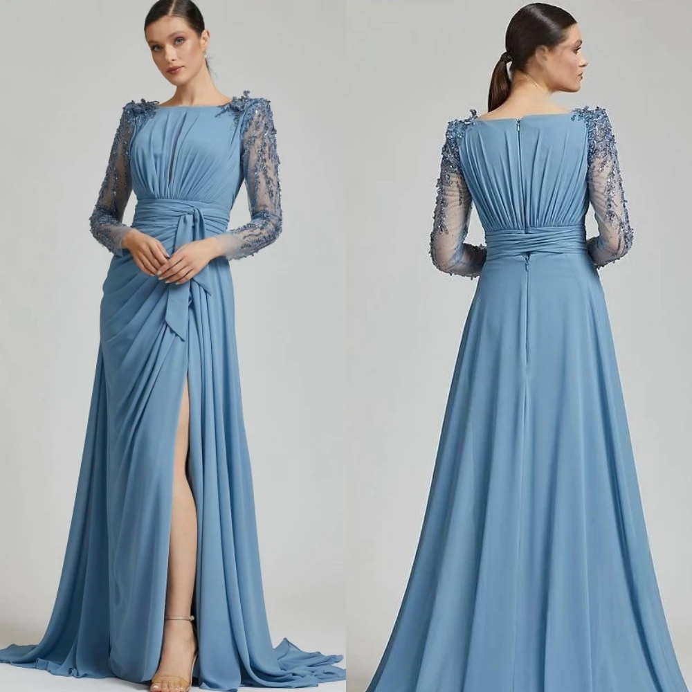 Robe de soirée trapèze personnalisée, élégante, formelle et manches longues, robes de célébrité de luxe exquises, robe de soirée scintillante