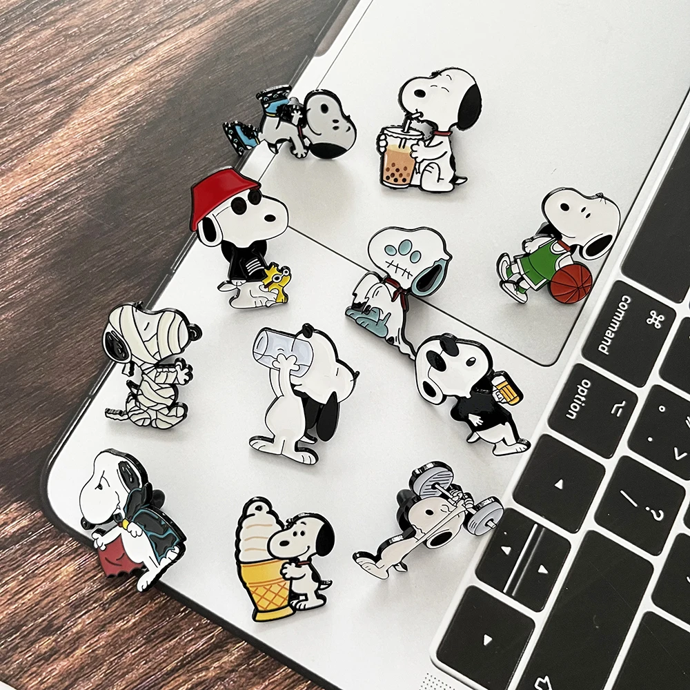 8/10/11pcs Snoopy Enamel Pins Set Cute Cartoon Puppy Dog Metal Lapel  Decorative Pins for Backpack Collectible Gifts
