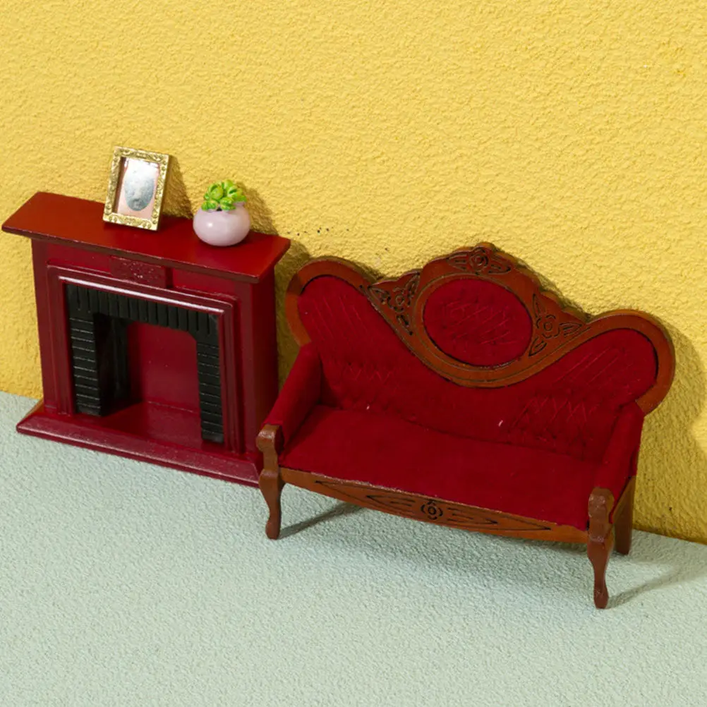 

Realistic 1:12 Miniature Wood Sofa Vintage Design Fine Craftsmanship Mini Furniture for Tiny House Decor Elegant Mini Couch Set