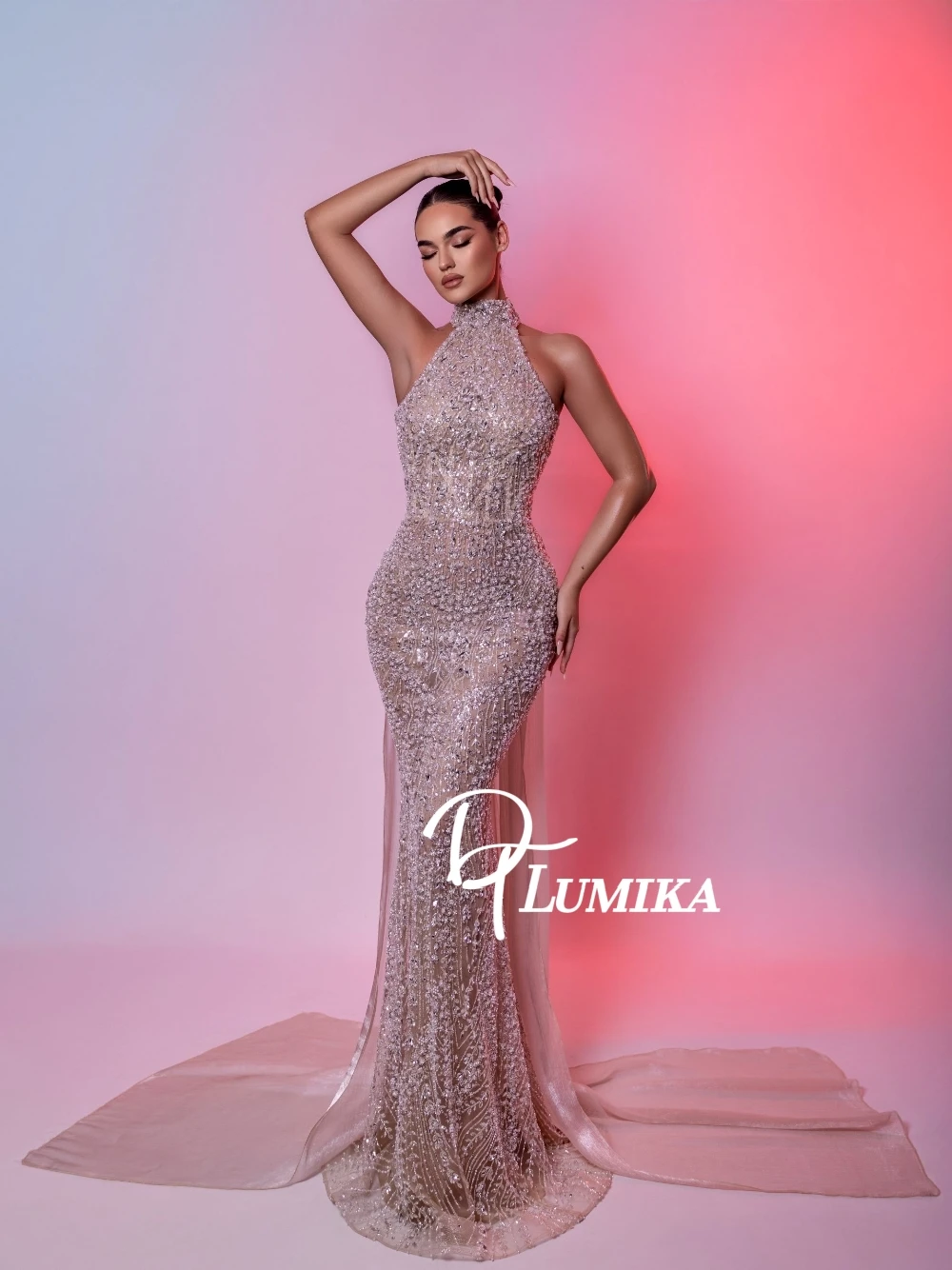 

Luxe Rhinestones Shiny Mermaid Evening Dress Sexy Halter Customized Cocktail Gown For Women Delicate Gorgeous Long Prom Wear