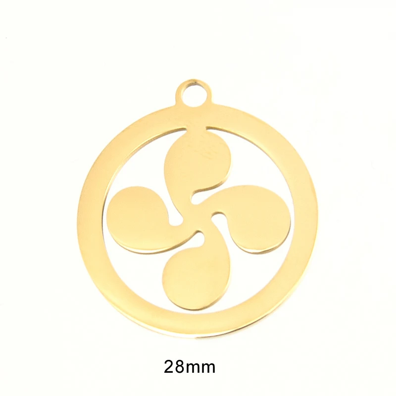 Lauburu-Pendentif croix basque en acier inoxydable poli miroir, pendentif rond Notre-Dame, breloques de bijoux, Triskele, des deux côtés, 1 PC