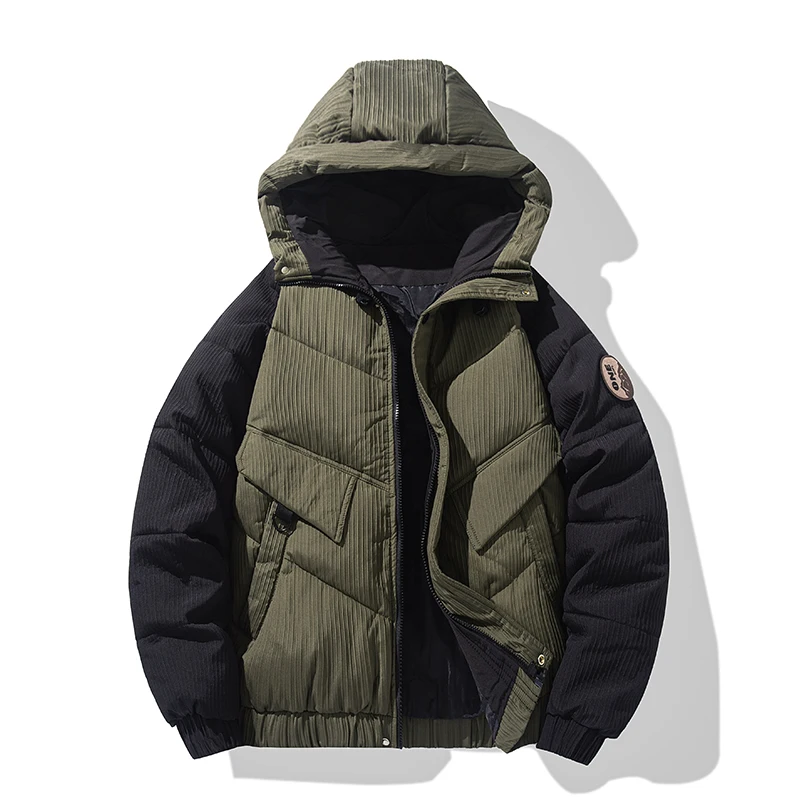 

American Patchwork Color Thickened Cotton Jacket Men's Winter Warm Color Block Coat Long Sleeve Fashionable Comfortable Men Coat