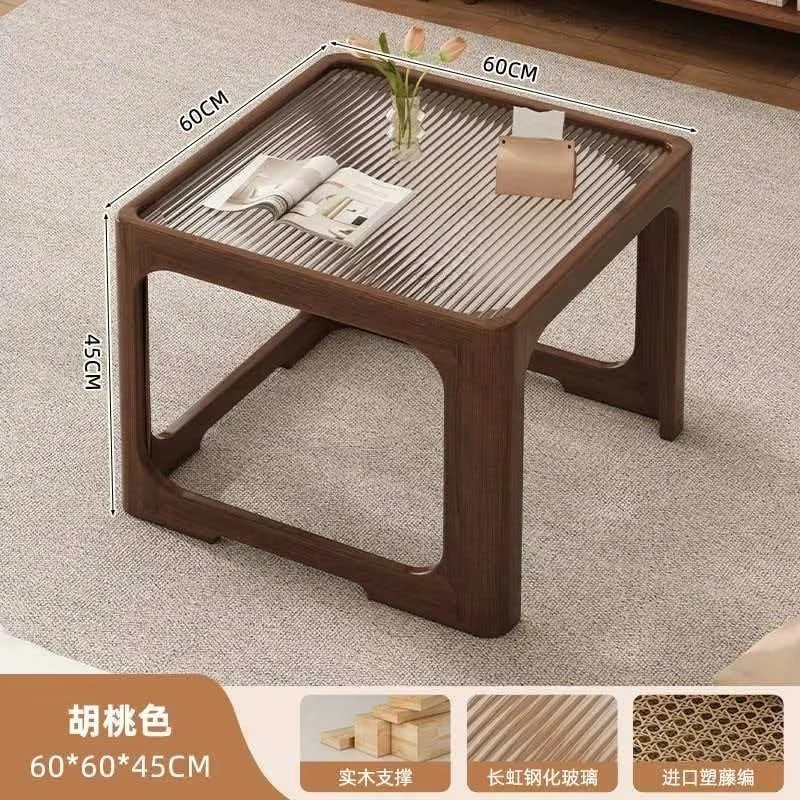 Modern square coffee-colored antique wooden sofa, bedside table, living room coffee table, high quality