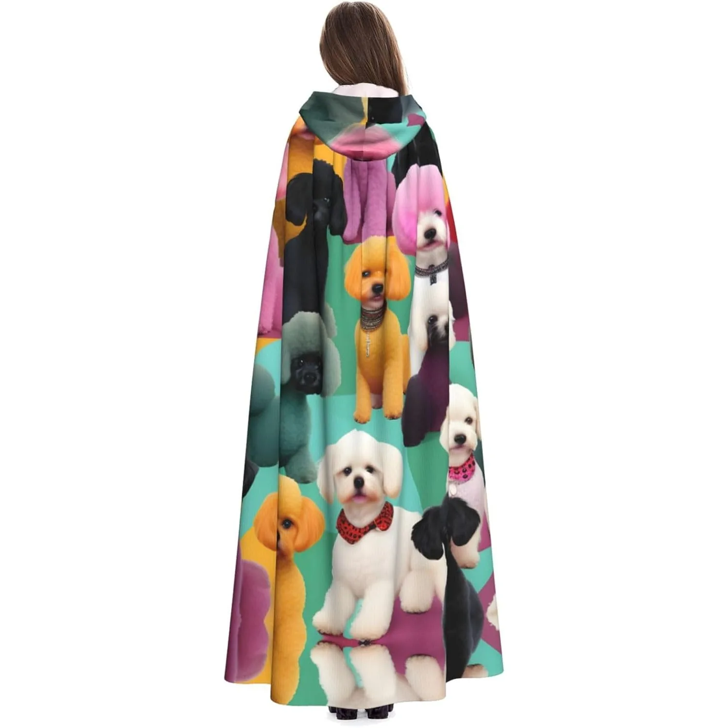 

Накидка с капюшоном для взрослых и принтом пуделей, карнавальная праздничная накидка, халат для косплея, костюм для вечеринки, готический карнавал