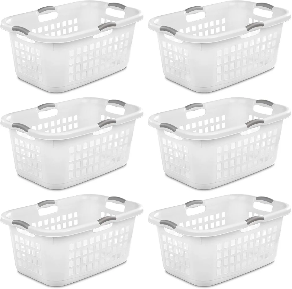 

2 Bushel Ultra Laundry Basket,Large,Plastic with Comfort Handles To Easily Carry Clothes To and From The Laundry Room,6-Pack