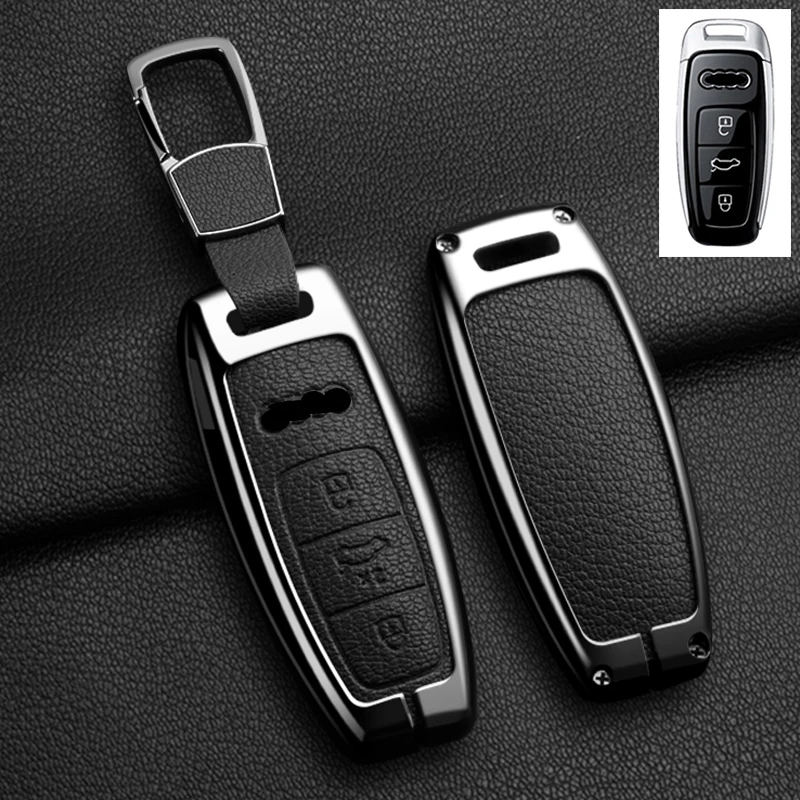 Passende Metall-Leder-Autoschlüsselhülle für Audi Q8 RSQ8 A6 C8 S6 RS6 A7 S7 RS7 A3 8Y A8 D5 4N RS E-tron GT Q4 Q7 4M Zubehör – Detail 16