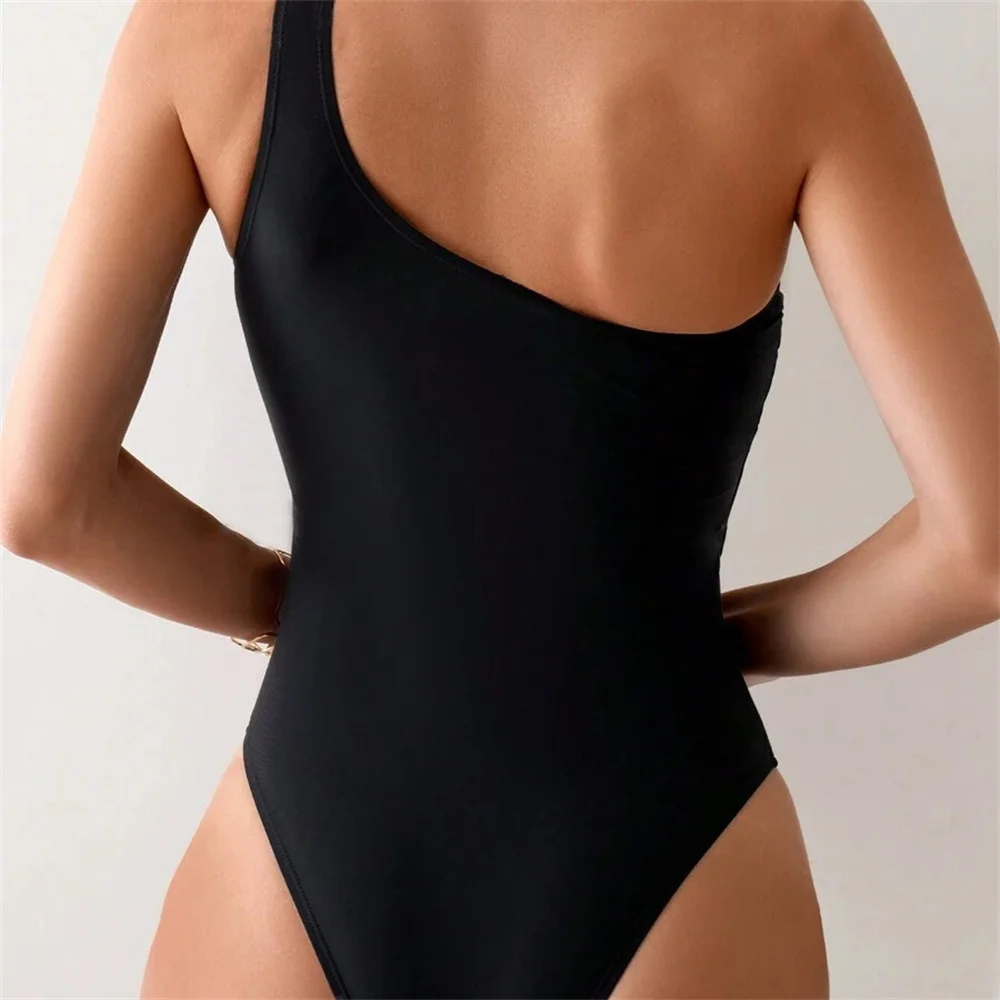 Bikini negro hueco, traje de baño torcido, Bikini Push Up, traje de baño de un hombro, trajes de vacaciones en la playa, trajes de baño para mujer, conjuntos de Bikinis