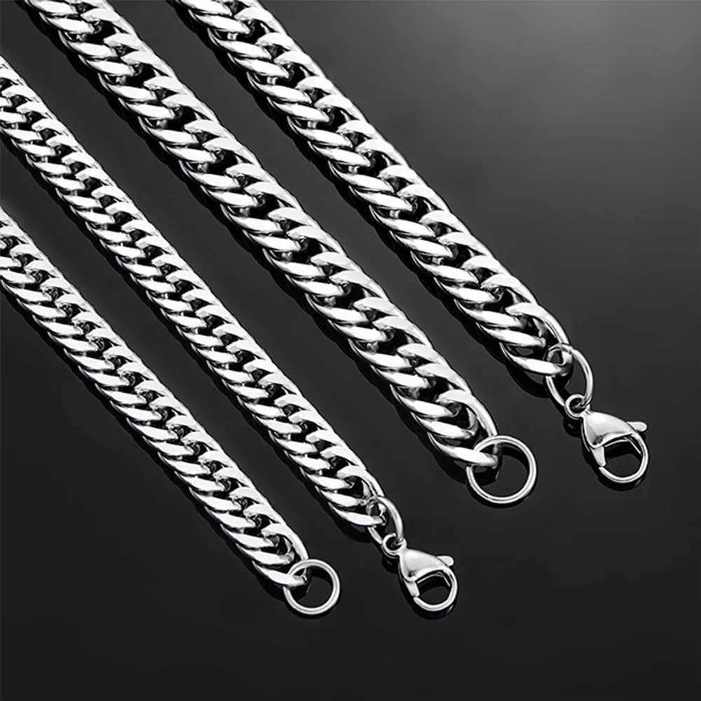 HIYEE 3mm/4mm/5mm/6mm/7mm/8mm Stainless Steel Cuban Link Chains Classic for Men Boy Curb Chunky Necklace Jewelry 14 to 28 Inches