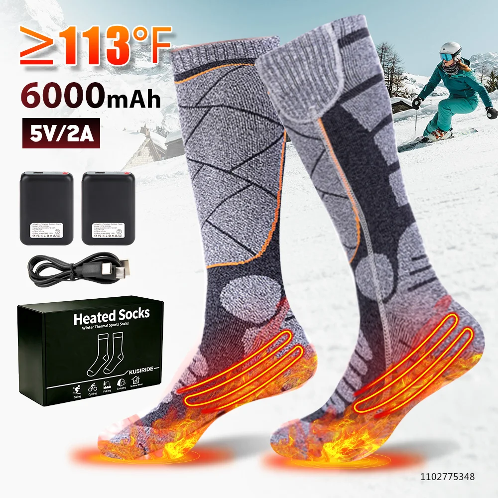 New Heated Socks Rechargeable 6000mah Electric Heated Skiing Socks Snowboarding Outdoor Sports Foot Warmer Winter Thermal Socks