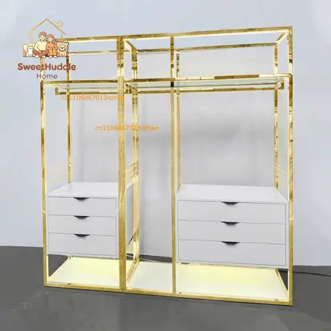 Hot Selling Golden Clothes Display Rack Quality Stainless Steel Display Racks Metal Garment Clothing Rack for Retail Store