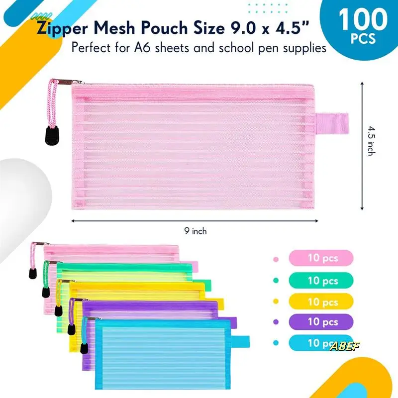 50 упаковок школьных принадлежностей, сетчатый чехол на молнии, пенал для ручек, сумки для хранения карандашей, объемная сумка для карандашей