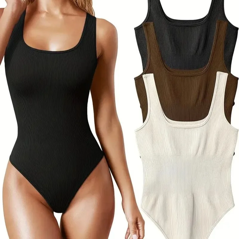 Seamless Thread Bodysuit Shapewear Women Yoga Bodysuit Sleeveless Sexy Crew Neck Backless Tank Tops Body Suit Gym Workout Suit